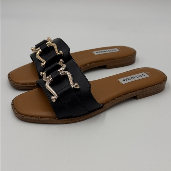 Steve Madden Shoes - Steve Madden Alita Black and Gold Slide Sandals